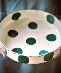 Large Porcelain Serving U Bowl Dinnerware (Dots & Stripes Large U Bowl I)