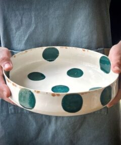 Large Porcelain Serving U Bowl Dinnerware (Dots & Stripes Large U Bowl I)