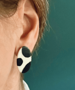 Handmade Stoneware Earrings - Black & White Oval Studs (Black&White III)
