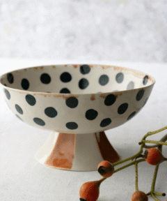 Handmade Footed Serving Bowl - Porcelain - Dots & Stripes
