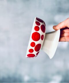 Mini Footed Porcelain Bowl – Red Polka Dots & Stripes