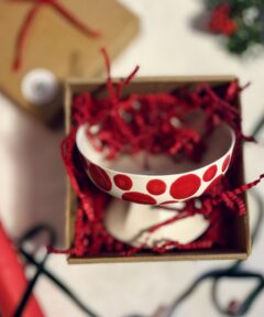 Mini Footed Porcelain Bowl – Red Polka Dots & Stripes