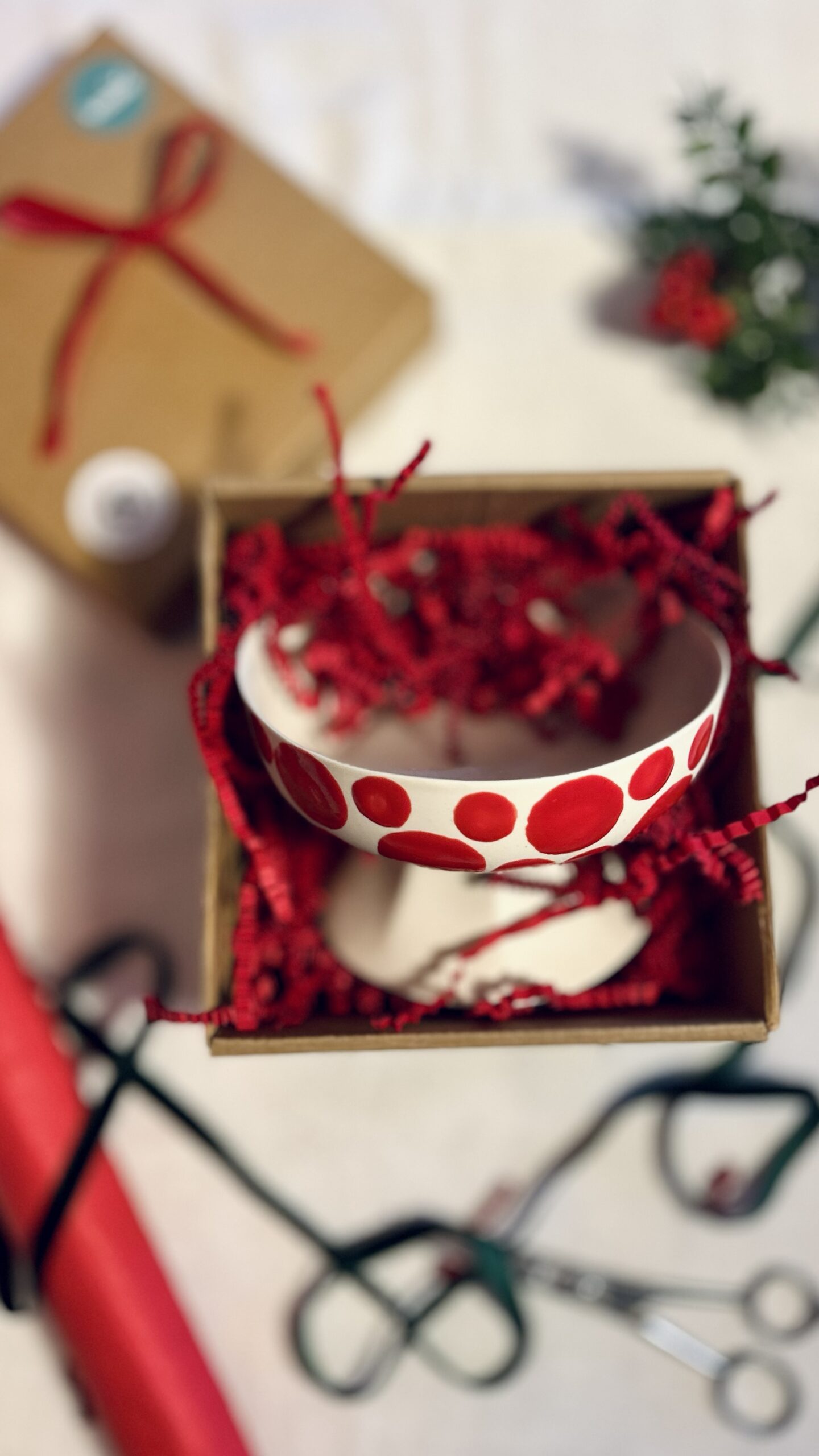 Mini Footed Porcelain Bowl – Red Polka Dots & Stripes