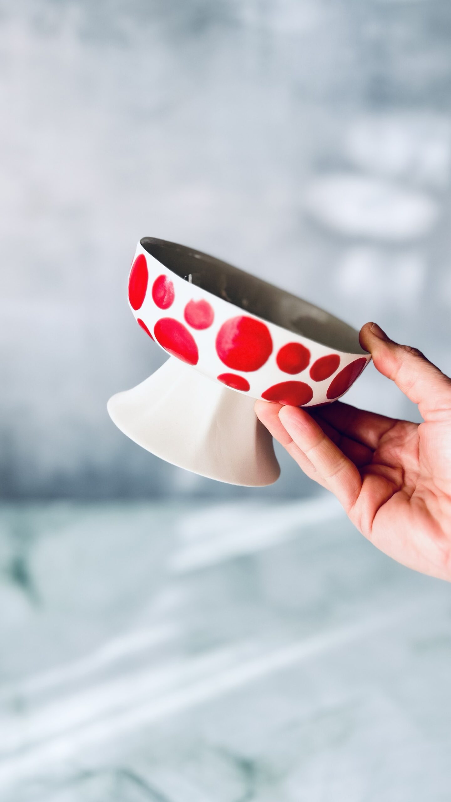 Mini Footed Porcelain Bowl – Red Polka Dots & Stripes
