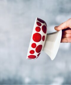 Mini Footed Porcelain Bowl – Red Polka Dots & Stripes