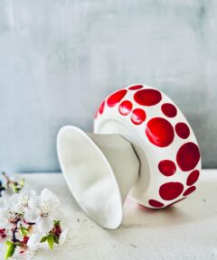 Mini Footed Porcelain Bowl – Red Polka Dots & Stripes