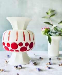 Mini Footed Porcelain Bowl – Red Polka Dots & Stripes