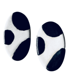 Handmade Stoneware Earrings - Black & White Oval Studs (Black&White III)