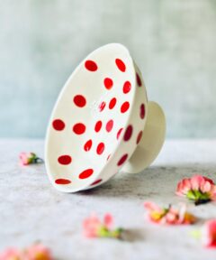 Handmade Polka Dot Serving Bowl – Red Dots Footed Bowl