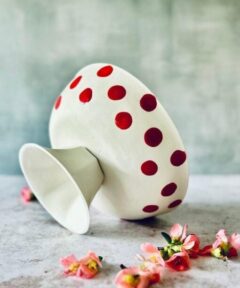Handmade Polka Dot Serving Bowl – Red Dots Footed Bowl