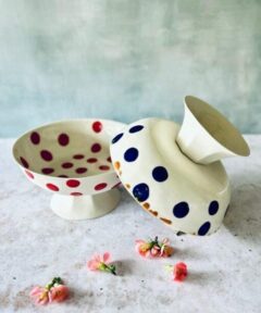 Handmade Polka Dot Serving Bowl – Red Dots Footed Bowl