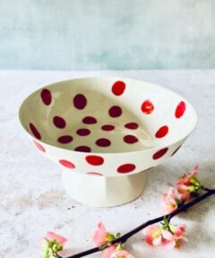 Handmade Polka Dot Serving Bowl – Red Dots Footed Bowl