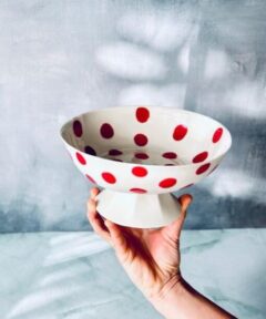 Handmade Polka Dot Serving Bowl – Red Dots Footed Bowl