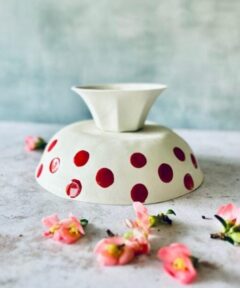 Handmade Polka Dot Serving Bowl – Red Dots Footed Bowl