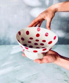 Handmade Polka Dot Serving Bowl – Red Dots Footed Bowl