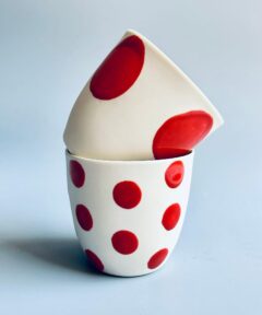 Red Polka Dot Tea Coffee Mug - Handmade Porcelain