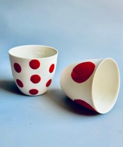 Red Polka Dot Tea Coffee Mug - Handmade Porcelain