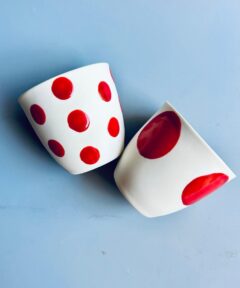 Red Polka Dot Tea Coffee Mug - Handmade Porcelain