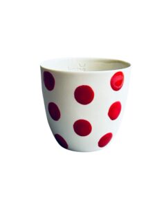 Red polka dot tea coffee mug with hand-painted dots from Kaase Atelier