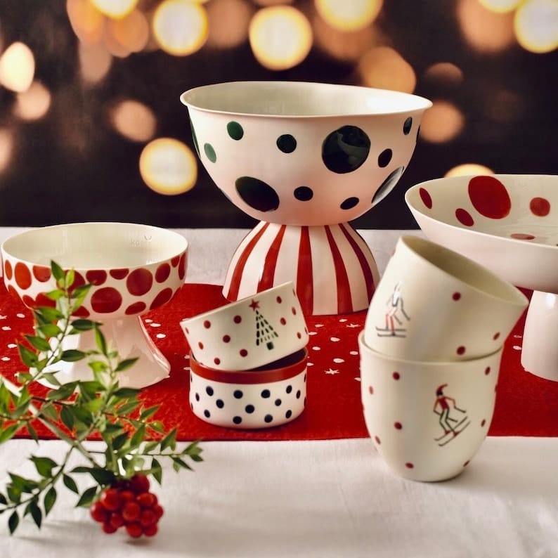 Set of 2 Handmade Christmas Porcelain Mini Bowls