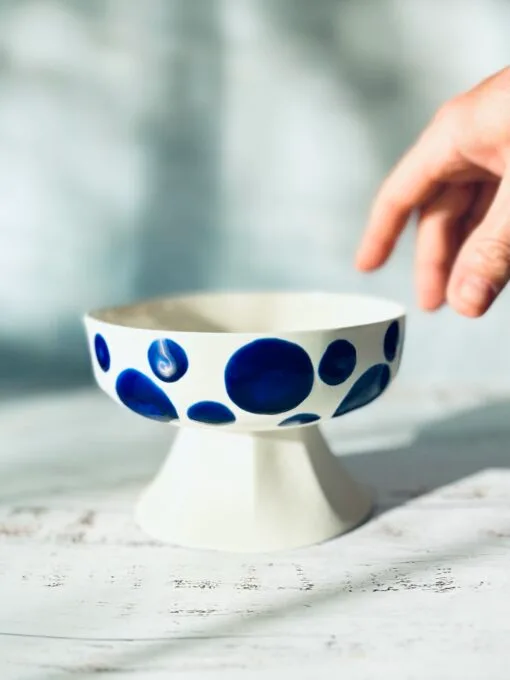 Footed Mini Bowl Blue Dots