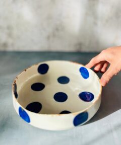 Alternative view of Large U Bowl Blue Dots