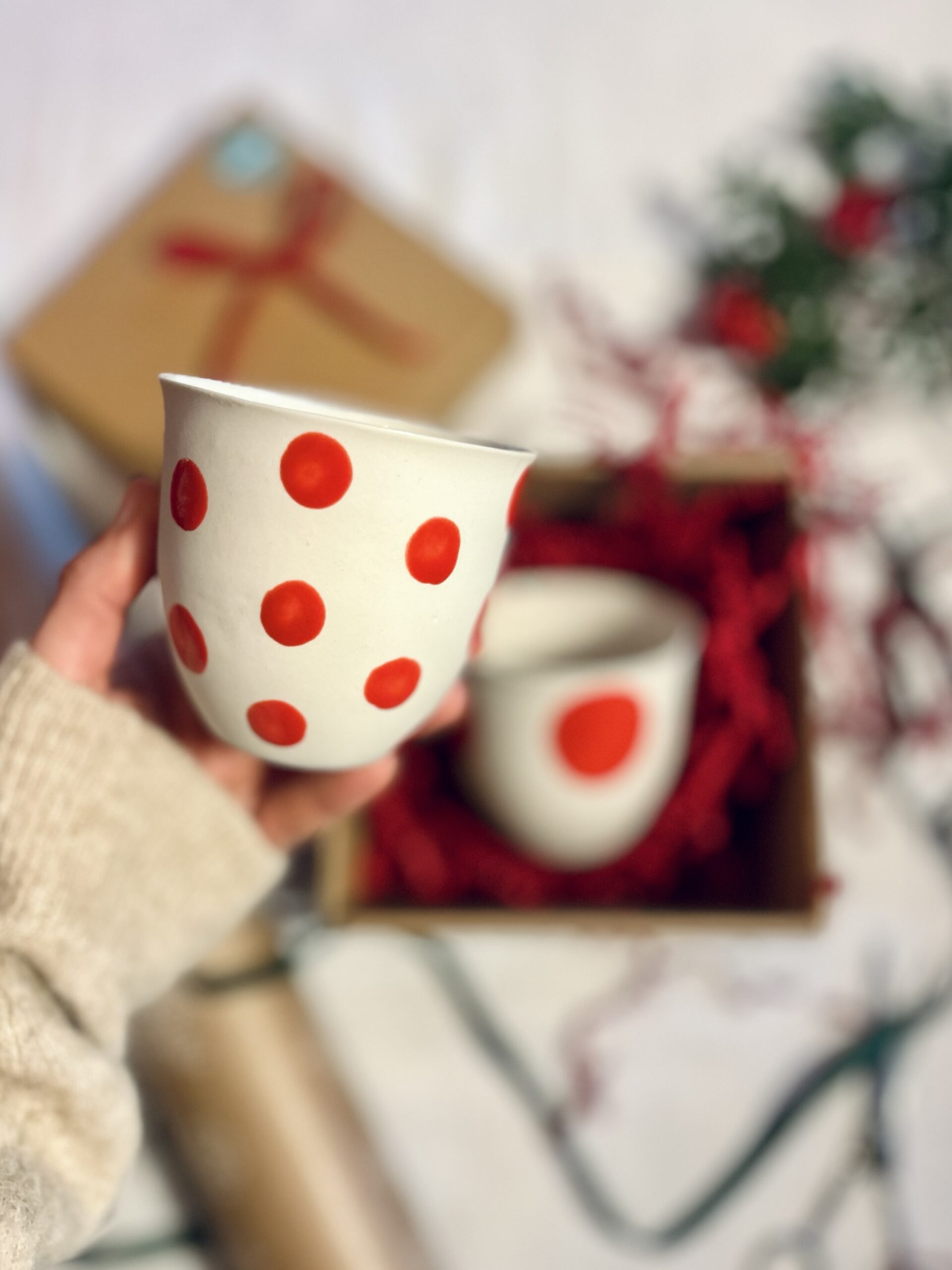 Set of 2 Red Dots Porcelain Mug - Image 4