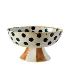Handmade Footed Serving Bowl - Porcelain - Dots & Stripes