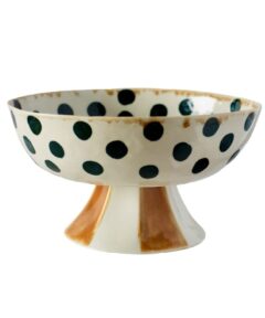 Handmade Footed Serving Bowl - Porcelain - Dots & Stripes