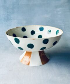 Footed Medium Serveware Green Dots