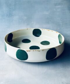 Large U Bowl Green Dots